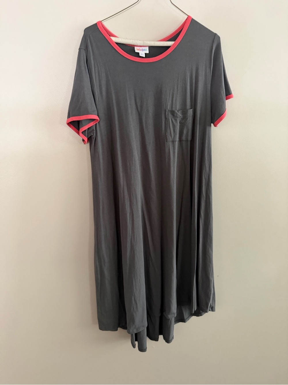 LulaRoe Carley Gray and Pink Trim Short Sleeve Women's Dress
